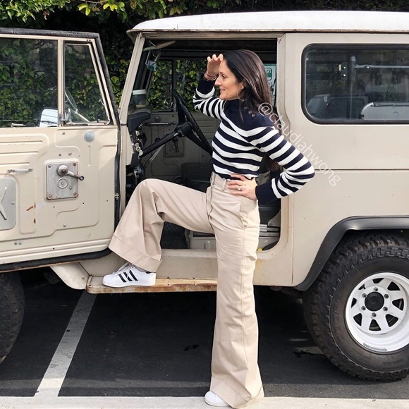 Goop G. LABEL Mindy Cashmere Wool Striped Turtleneck Sweater in Navy Cream - Picture 8 of 17